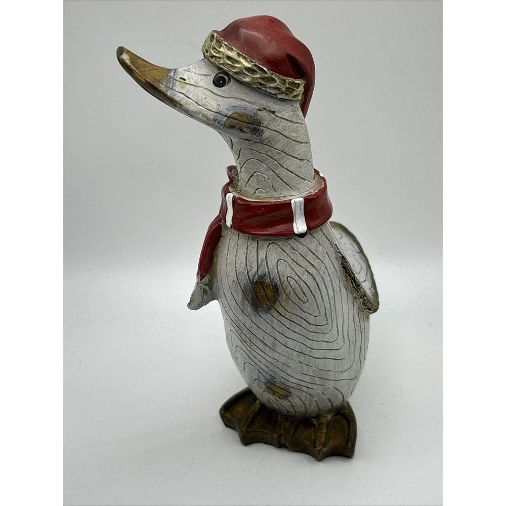 Tii Collections Christmas Goose with Scarf Figurine Resin~Wood Grain Look - Picture 3 of 12